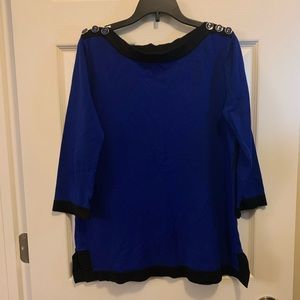 Blue Top with buttons on shoulder